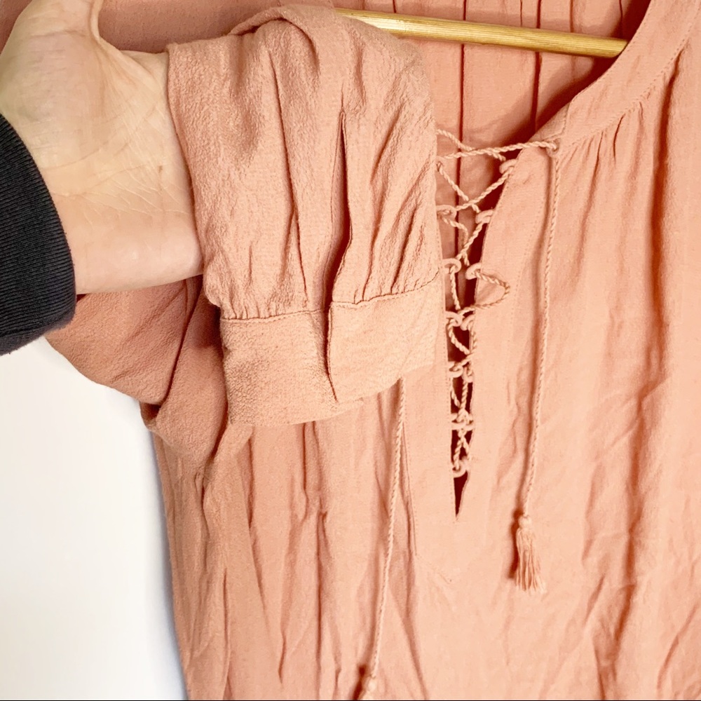 Madewell Pink Lace up Long Sleeve Peasant Blouse - Picture 5 of 5